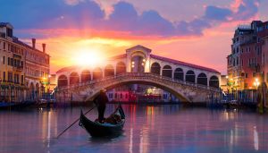 Gondola Near Rialto Bridge in Venice