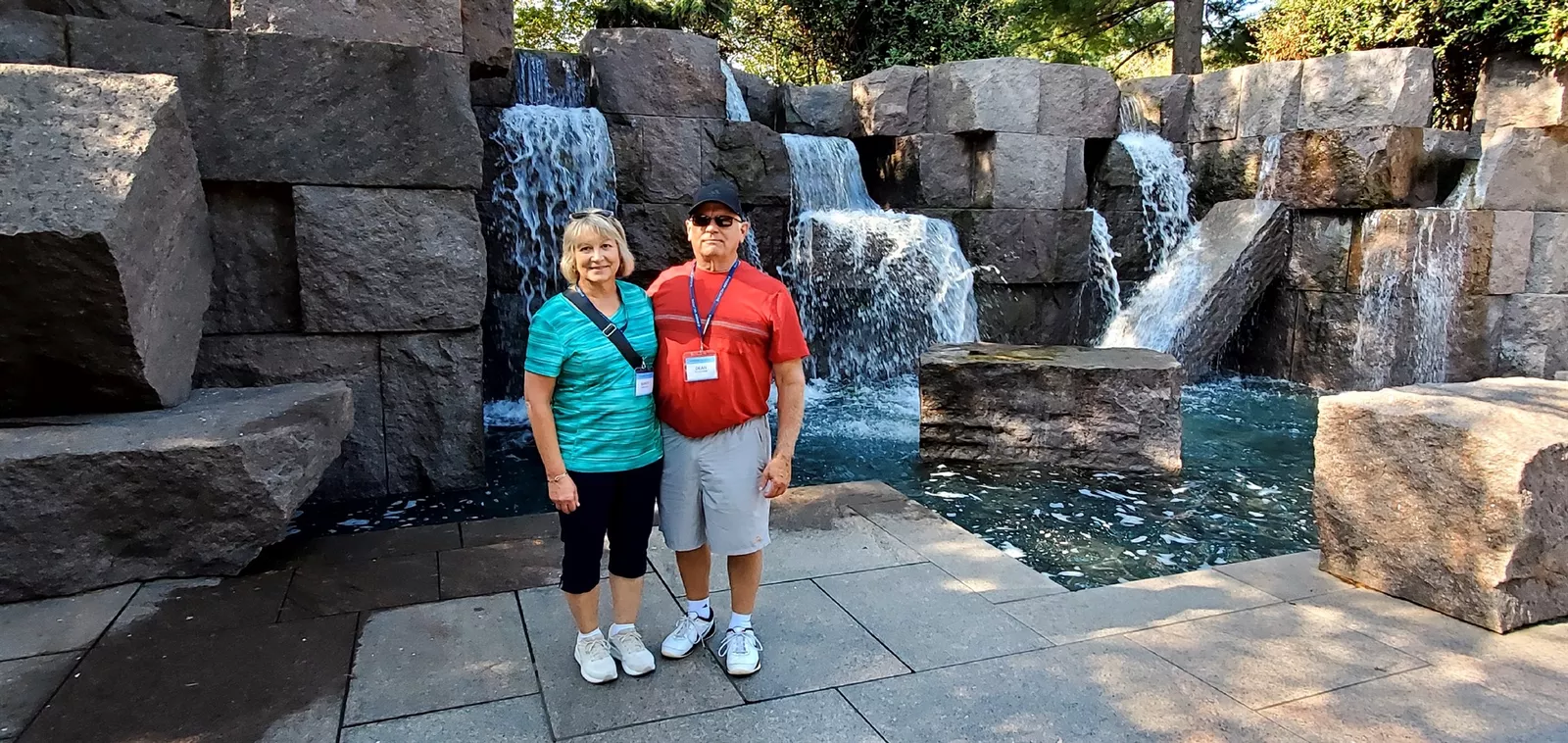Guests at Franklin Roosevelt Memorial Waterfall, Washington, D.C.