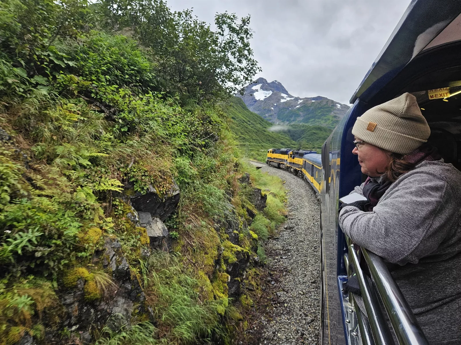 Holiday Vacations guest on the Alaska Railroad from Anchorage to Seward