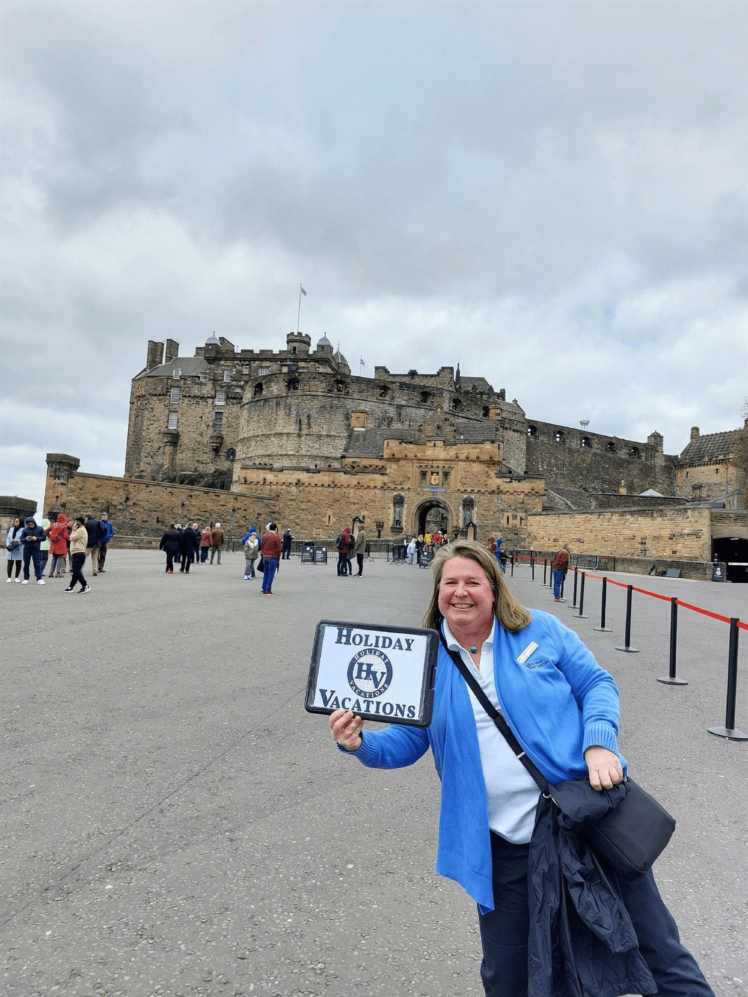 Melissa, one of Holiday Vacations’ Tour Directors, at Edinburgh Castle