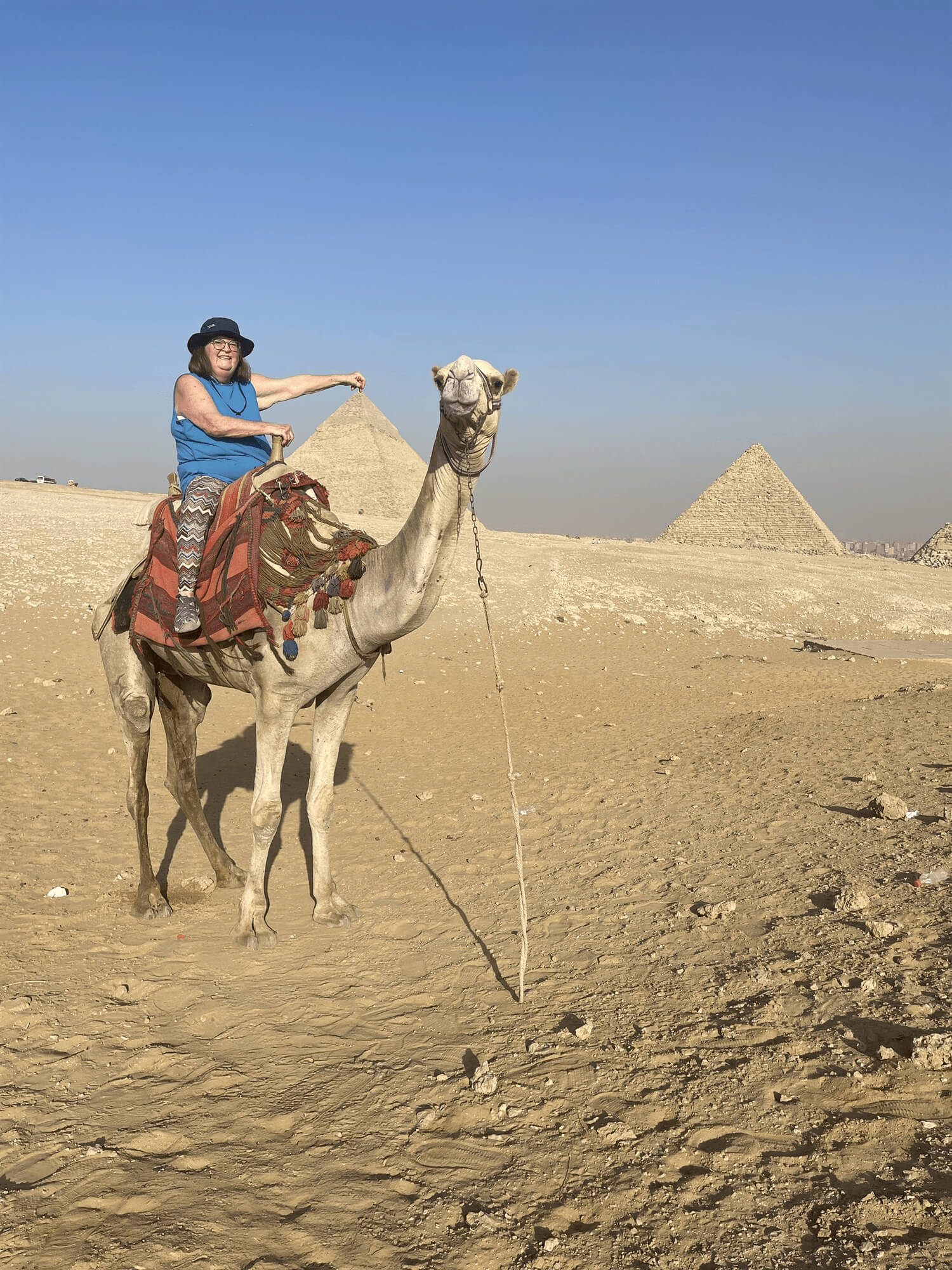 Guest riding camel in Egypt