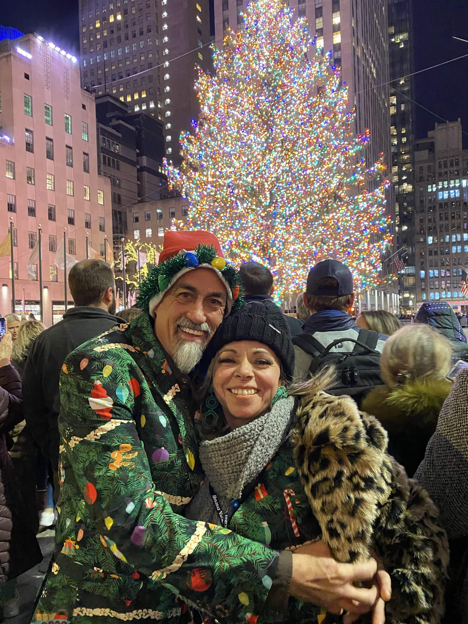 Guests with Rockefeller Christmas Tree