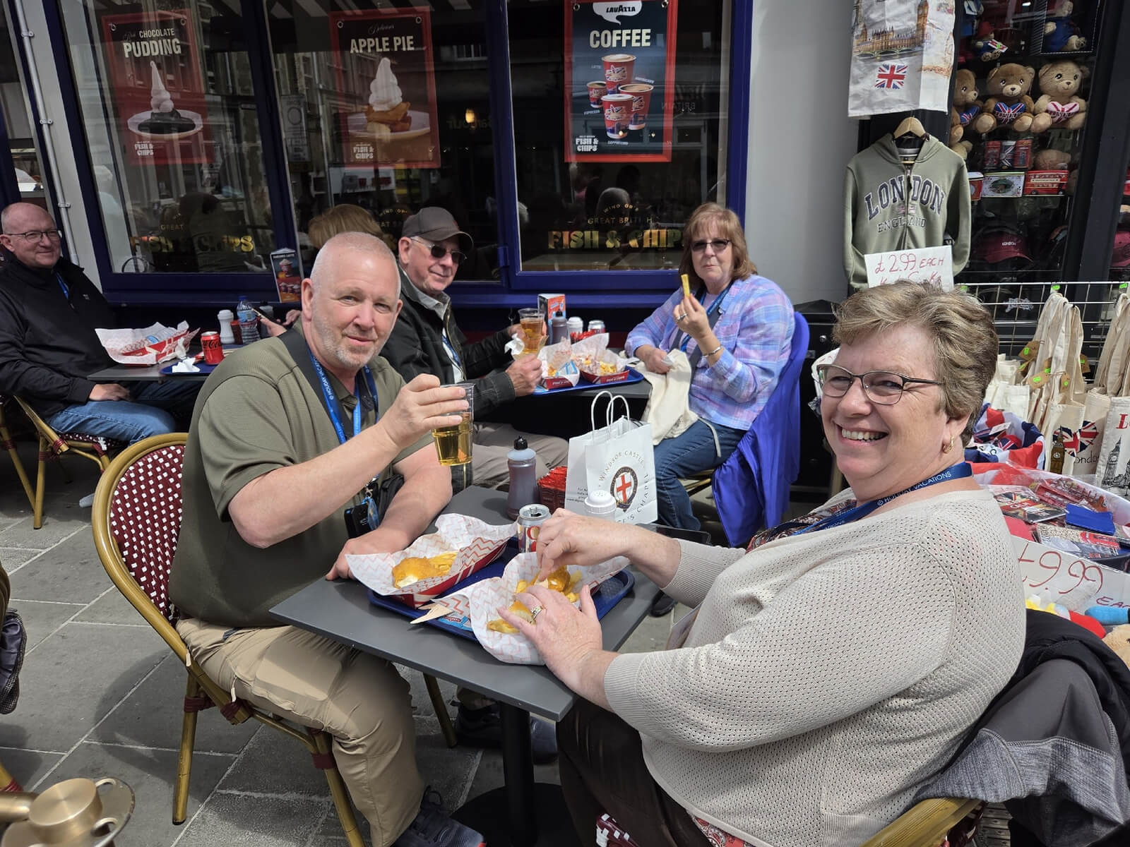 Guests enjoying Fish & Chips, Windsor, England