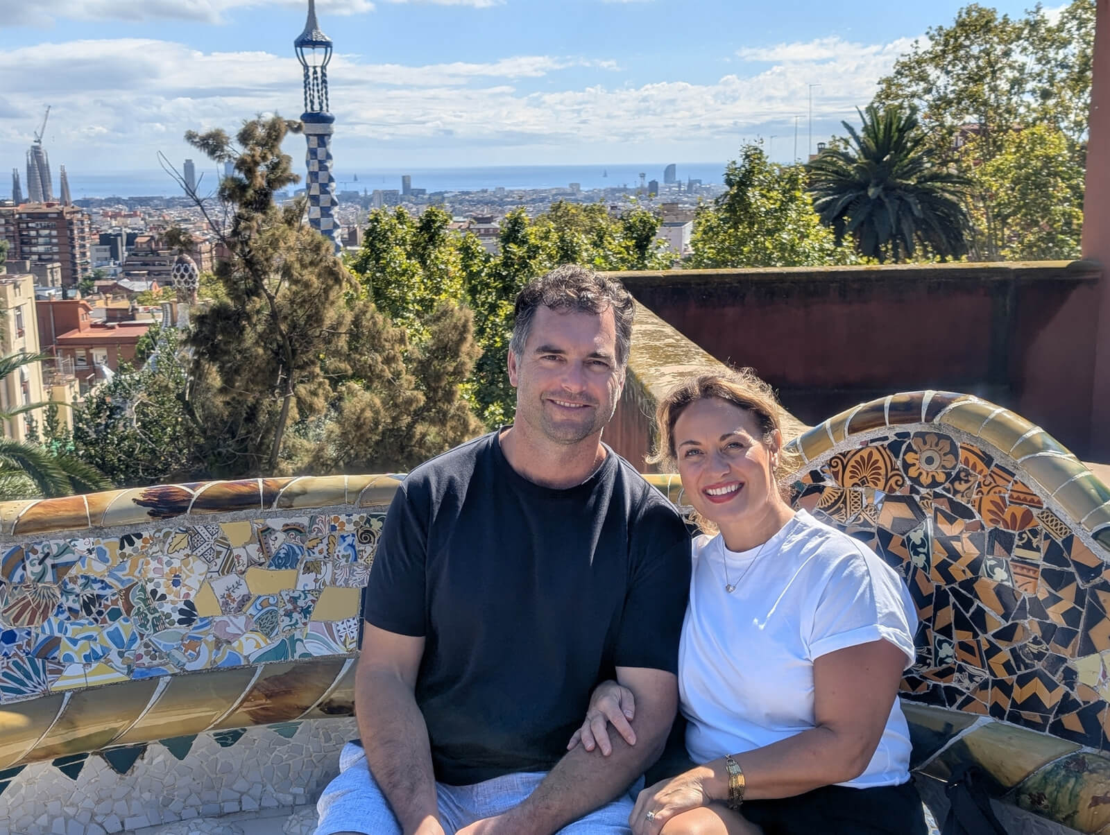 Guests in Park Guell in Barcelona, Spain